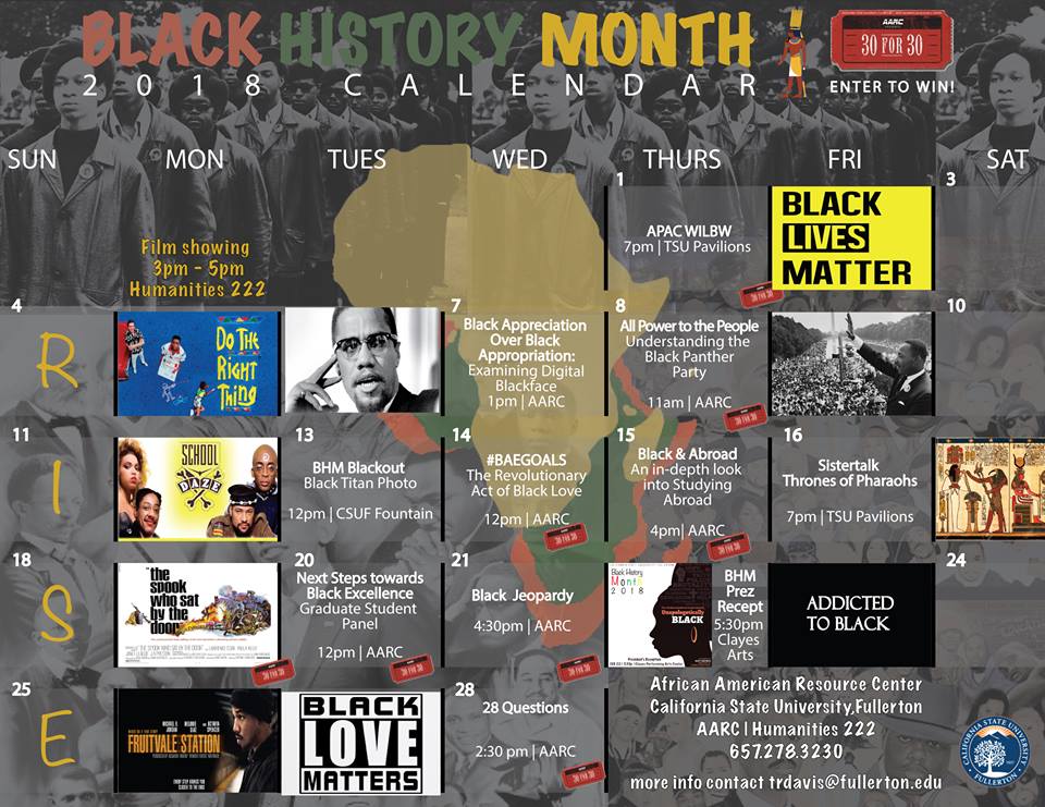 Calendar for Black History Month 2018