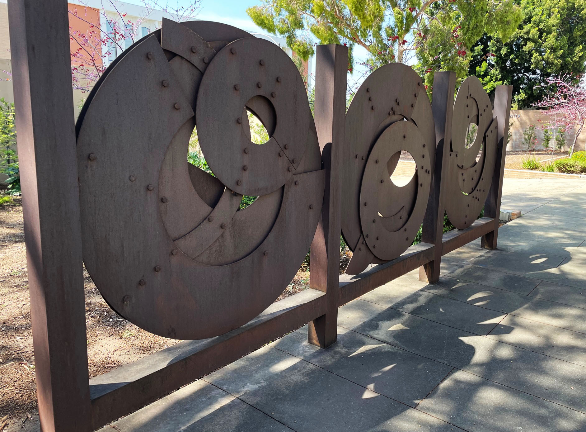 Steel sculpture of interlocking circles