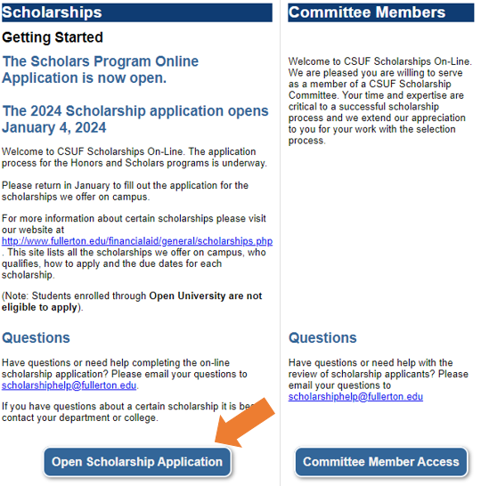 Image of scholarship application portal