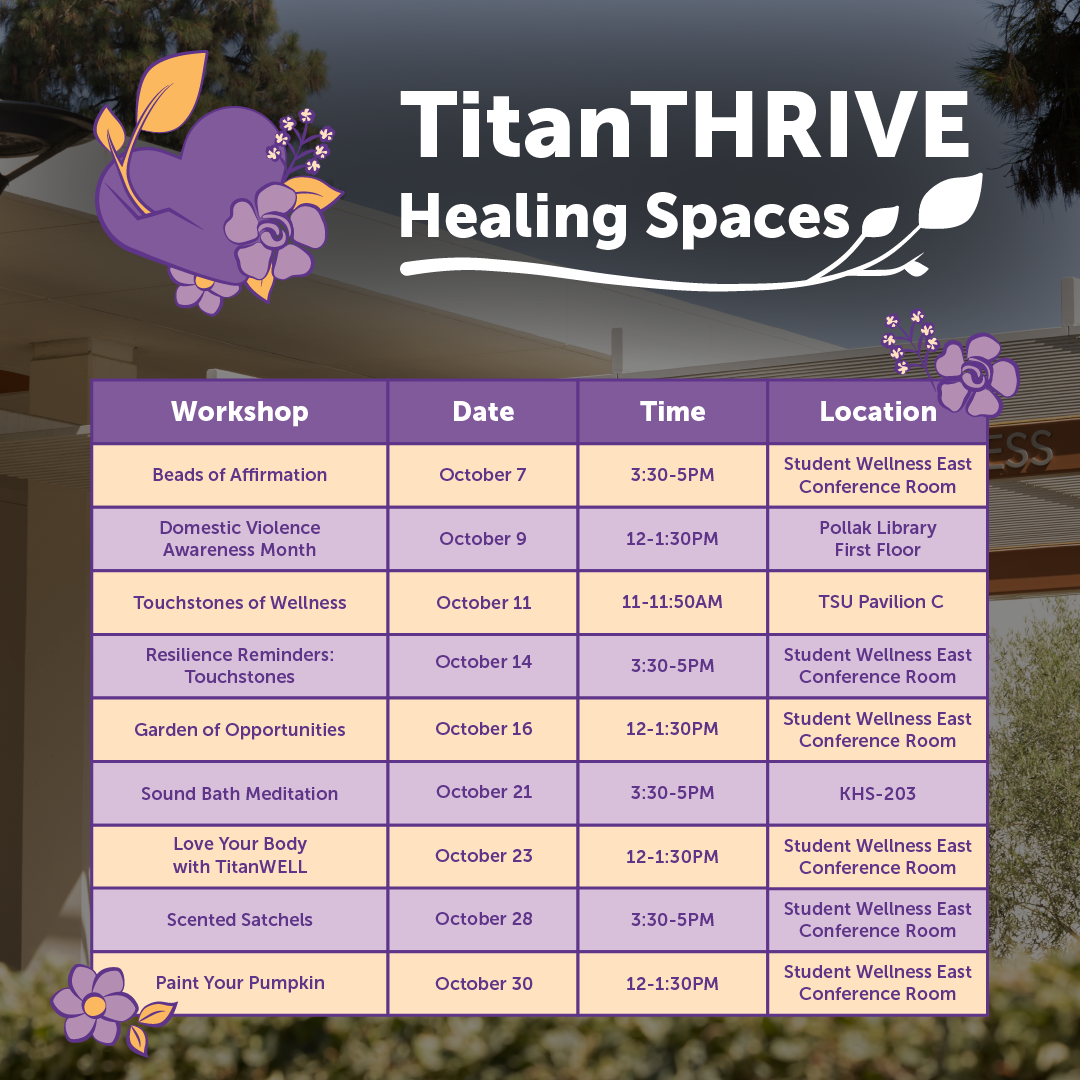 TitanTHRIVE Healing Spaces October Schedule