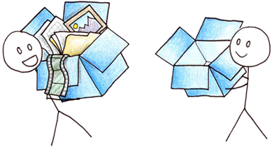 two stick figures carrying boxes - dropbox logo